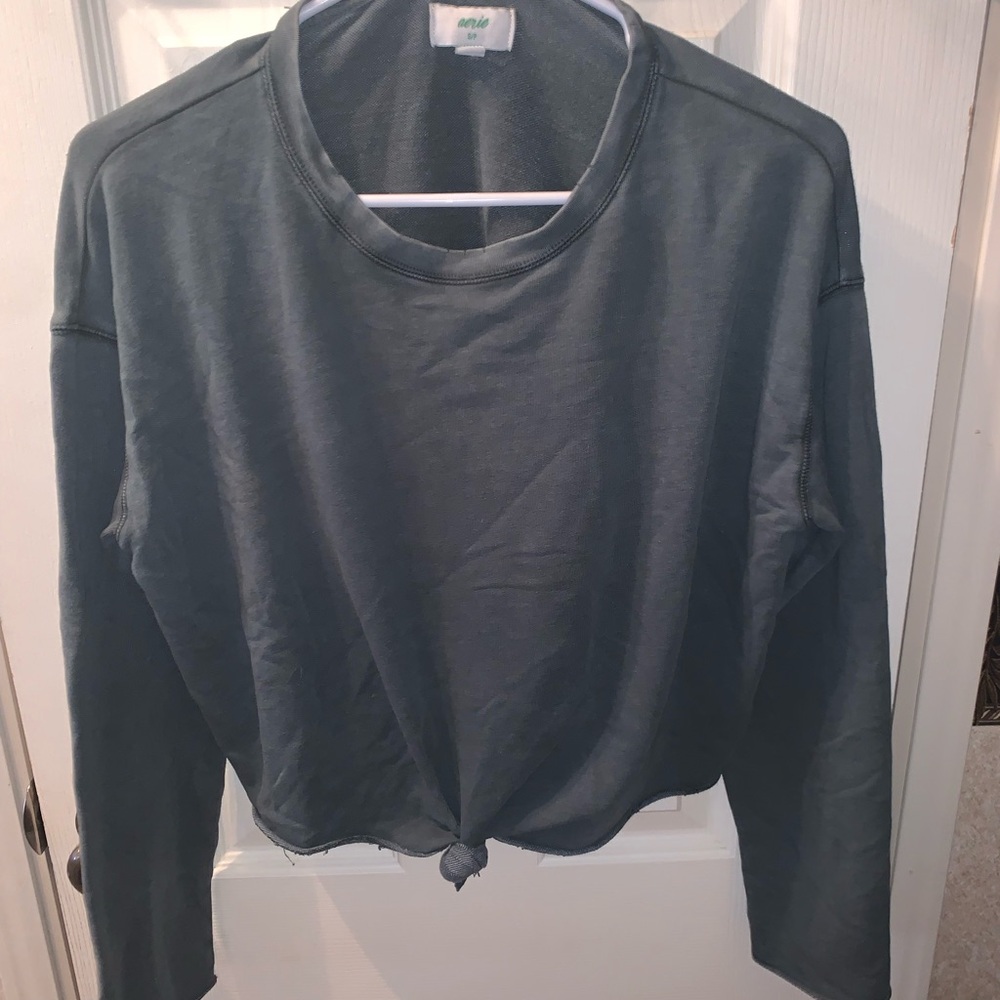 Aerie greenish grey Long Sleeve twist front Top